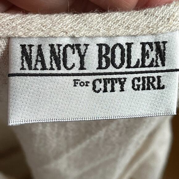 VTG NANCY BOLEN Flax Blend Embroidered Sleeveless Maxi Dress in Oatmeal SZ L - Picture 8 of 11